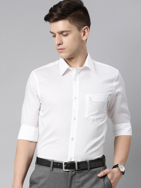 

U S Polo Assn Men White Checked Tailored Fit Formal Shirt