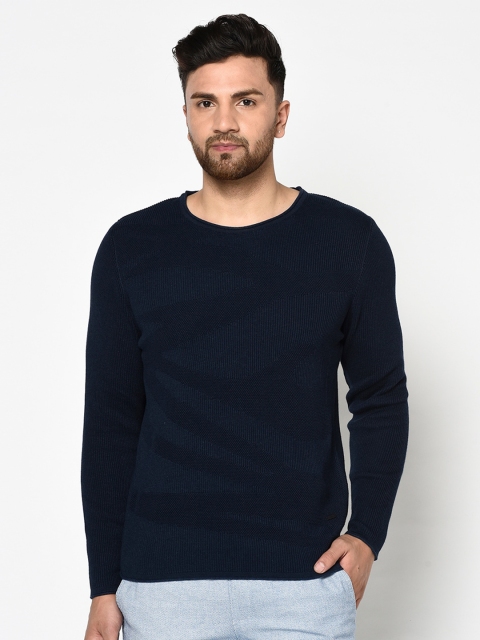 

Blackberrys Men Navy Blue Solid Pullover Sweater