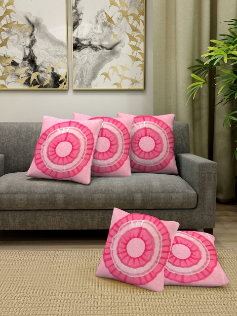 

DREAM WEAVERZ Pink Set of 5 Solid Silk Square Cushion Covers