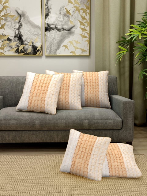 

DREAM WEAVERZ Cream-Coloured & Beige Set of 5 Embroidered Square Cushion Covers