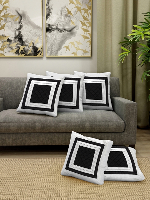 

DREAM WEAVERZ Silver-Toned & Black Set of 5 Self Design Square Cushion Covers