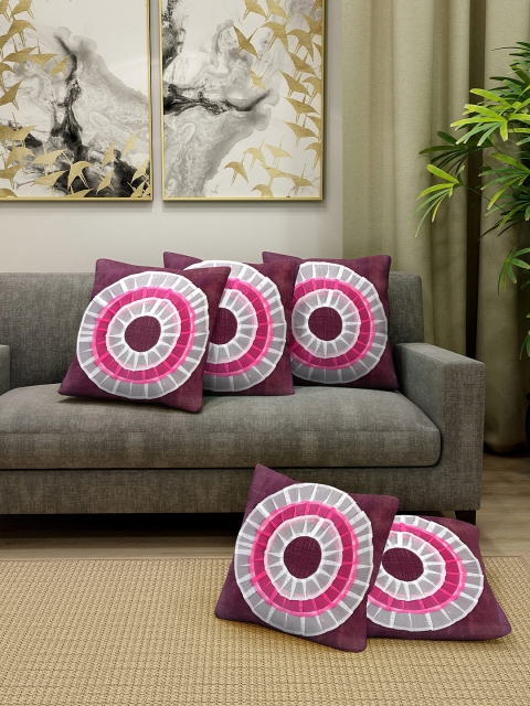

DREAM WEAVERZ Purple & Pink Set of 5 Geometric Square Cushion Covers