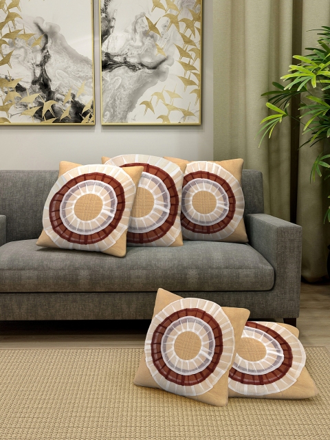 

DREAM WEAVERZ Beige & White Set of 5 Embroidered Square Cushion Covers