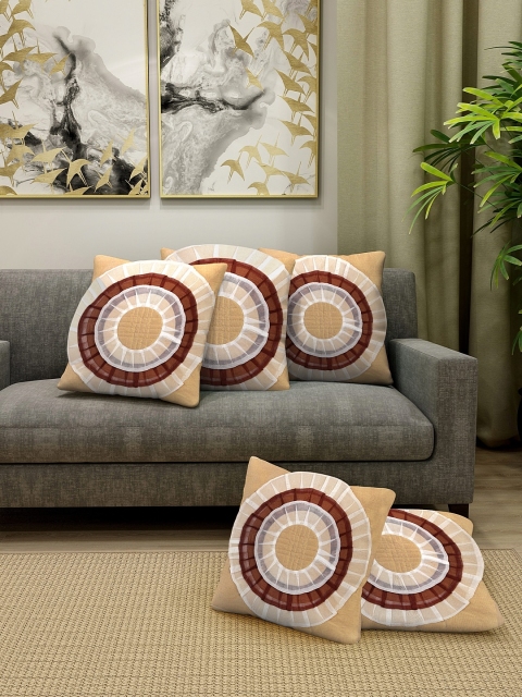 

DREAM WEAVERZ Beige & White Set of 5 Self Design Square Cushion Covers