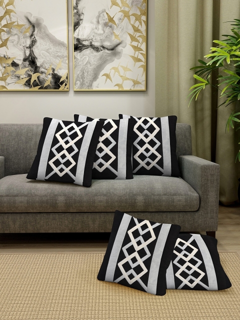 

DREAM WEAVERZ Black & Grey Set of 5 Geometric Square Cushion Covers