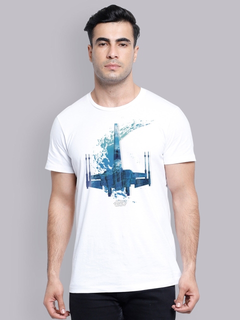 

Free Authority Men White Star Wars Printed Round Neck T-shirt