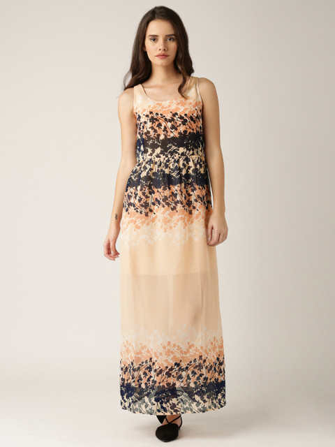 

DressBerry Peach-Coloured Floral Print Polyester Maxi Dress