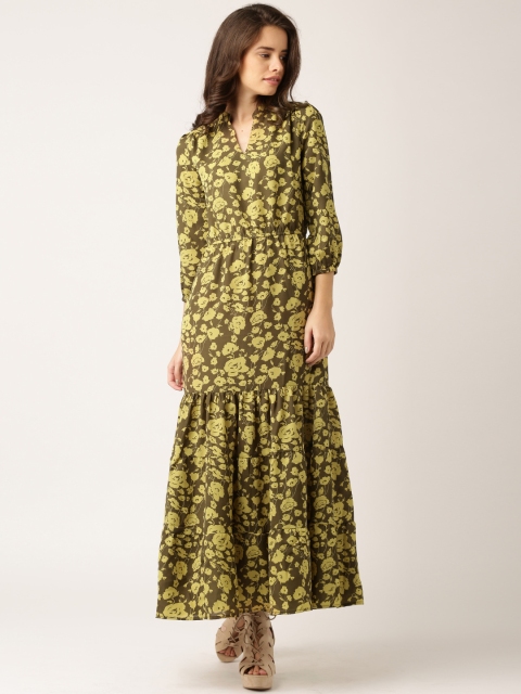 

Dressberry Olive Green Georgette Printed Maxi Dress