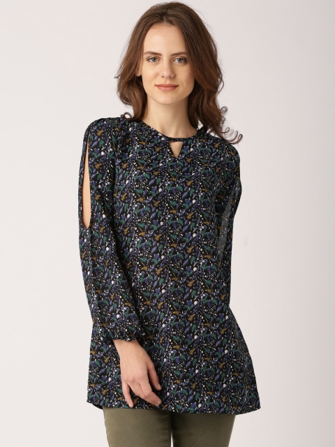 

DressBerry Black Printed Polyester Top