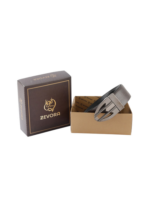 

ZEVORA Men Coffee Brown Textured Reversible Belt