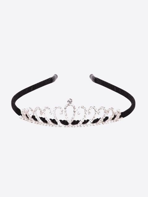 

CUTECUMBER Girls Black & Silver-Toned Crown Hairband