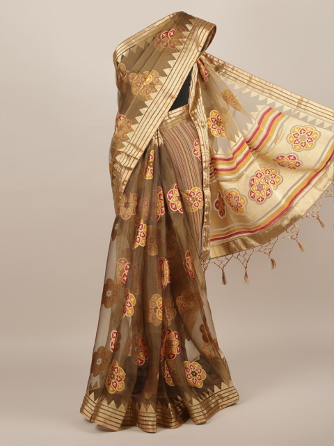 

Pothys Brown Printed Tissue Saree
