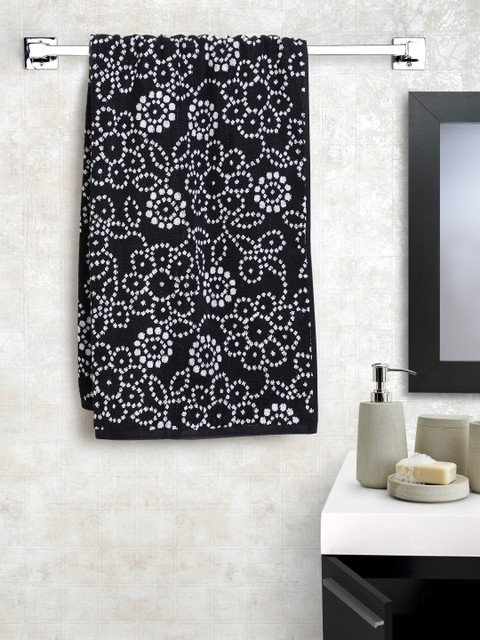 

BOMBAY DYEING Black Patterned Cotton 525 GSM Bath Towel