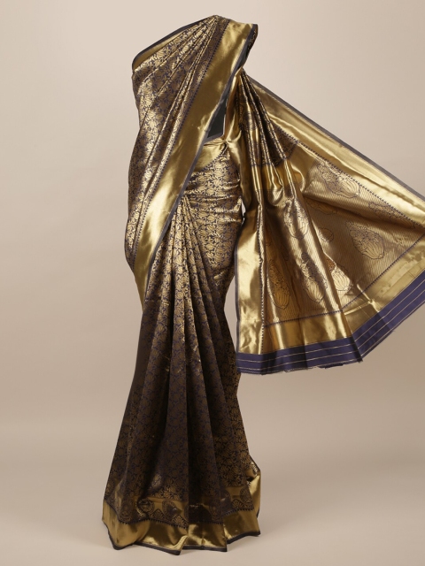 

Pothys Navy Blue & Gold-Toned Jute Silk Woven Design Saree