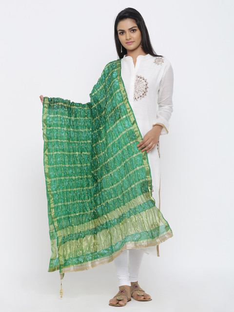 

SOUNDARYA Green & Gold-Toned Printed Art Silk Dupatta