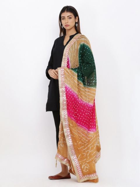 

SOUNDARYA Beige & Pink Dyed Dupatta