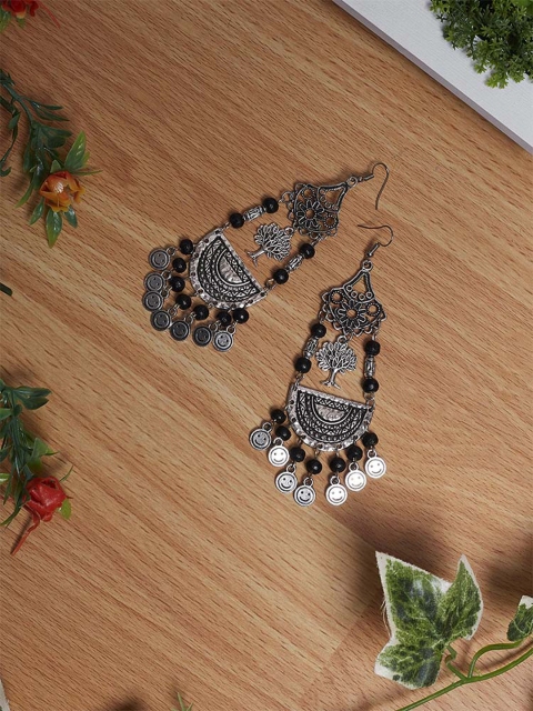 

ZeroKaata Silver-Plated & Black Contemporary Drop Earrings