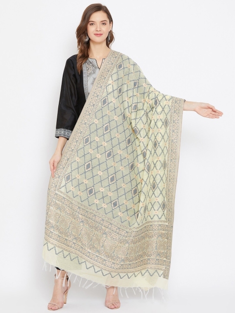 

Safaa Off-White & Grey Woven Design Dupatta with Tasseled Border