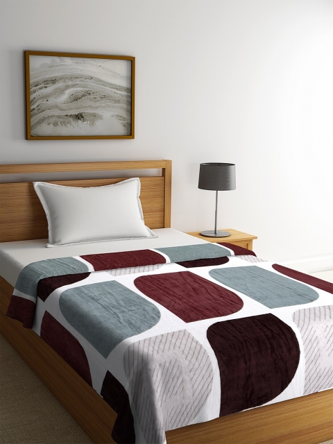 

NEUDIS White & Maroon Geometric AC Room 210 GSM Single Bed Blanket