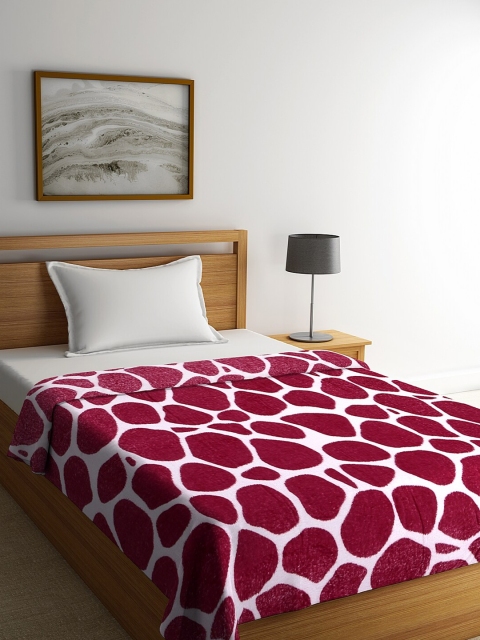 

NEUDIS White & Maroon Geometric AC Room 210 GSM Single Bed Blanket