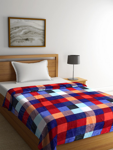 

NEUDIS Blue & Red Checked AC Room 210 GSM Single Bed Blanket