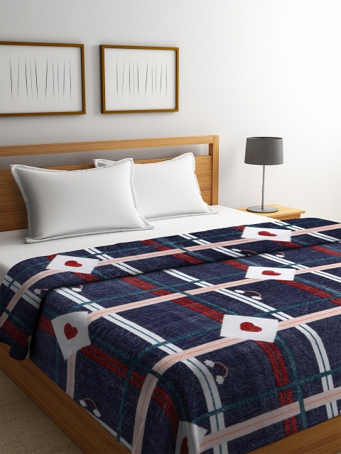 

NEUDIS Navy Blue & White Geometric AC Room 233 GSM Double Bed Blanket