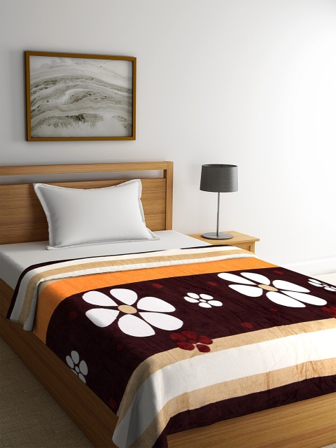 

NEUDIS Maroon & White Floral AC Room 210 GSM Single Bed Blanket