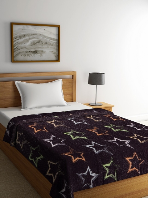 

NEUDIS Black & Green Floral AC Room 210 GSM Single Bed Blanket