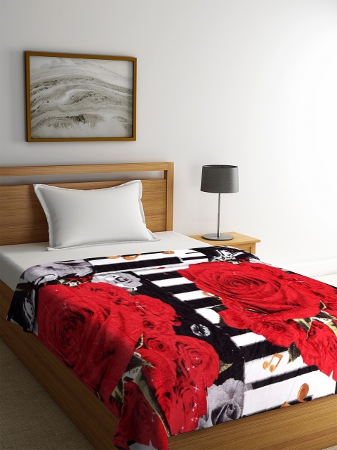 

NEUDIS Black & Red Floral AC Room 210 GSM Single Bed Blanket