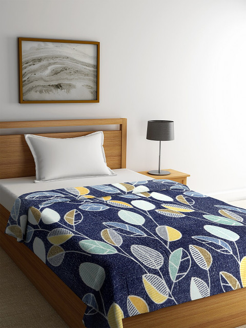 

NEUDIS Navy Blue & White Floral AC Room 210 GSM Single Bed Blanket