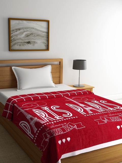 

NEUDIS Red & White Geometric AC Room 210 GSM Single Bed Blanket