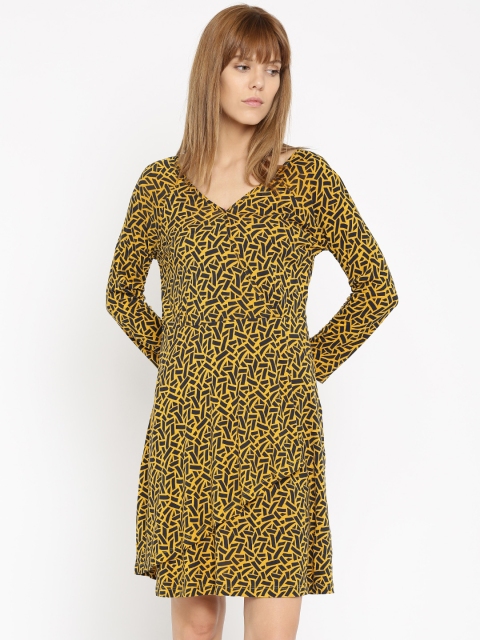 DressBerry Women Yellow & Navy Printed Wrap Dress available at myntra for Rs.389
