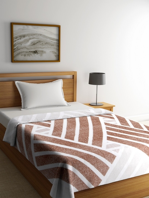 

NEUDIS White & Brown Geometric AC Room 210 GSM Single Bed Blanket