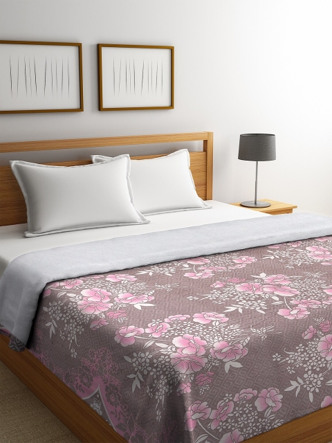 

NEUDIS Taupe & Pink Floral AC Room 450 GSM Double Bed Comforter