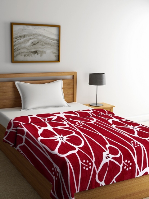

NEUDIS Maroon & White Floral AC Room 210 GSM Single Bed Blanket