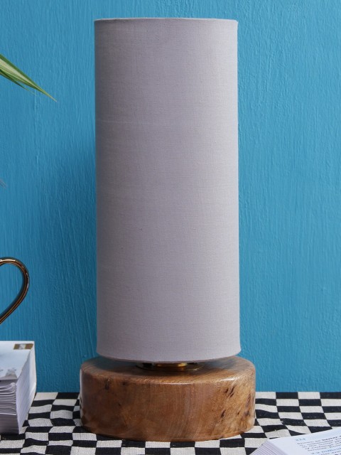 

Devansh Unisex Grey cotton shade with Round wood Base Lamp Shade