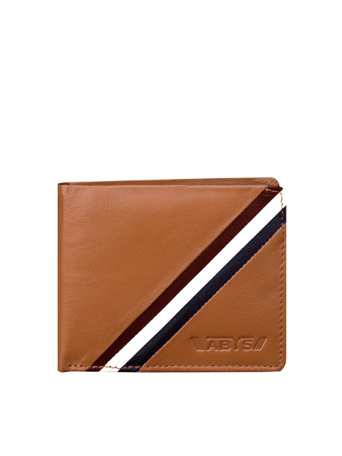 

ABYS Unisex Tan Brown Striped Leather Two Fold Wallet