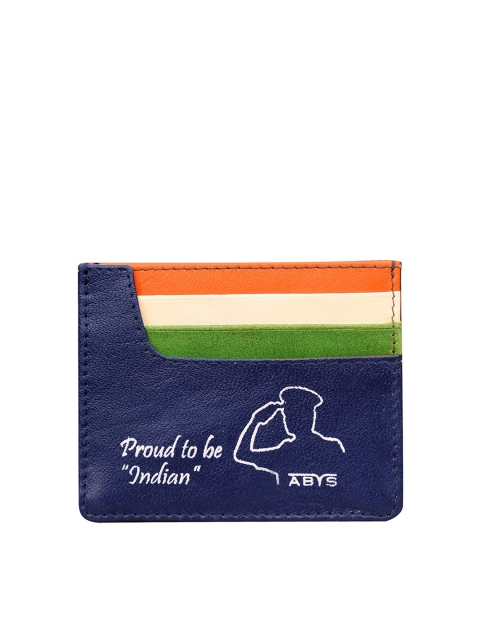 

ABYS Unisex Navy Blue & Orange Printed Leather Card Holder