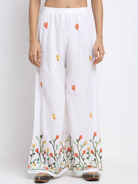 

NEUDIS Women White Embroidered Wide Leg Palazzos