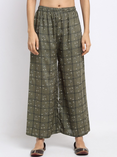 

NEUDIS Women Green & White Printed Wide Leg Palazzos
