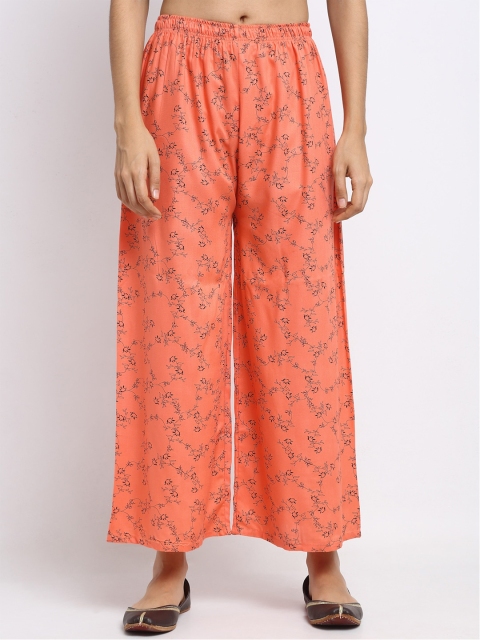 

NEUDIS Women Peach-Coloured & Brown Printed Wide Leg Palazzos
