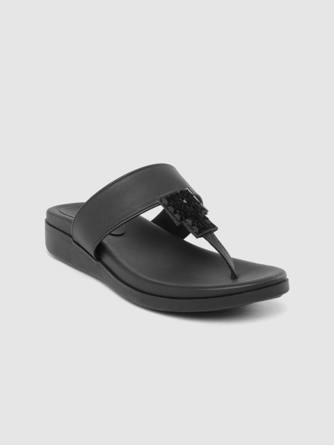 

Lavie Women Black Solid Open Toe Flats with Embellished Detail
