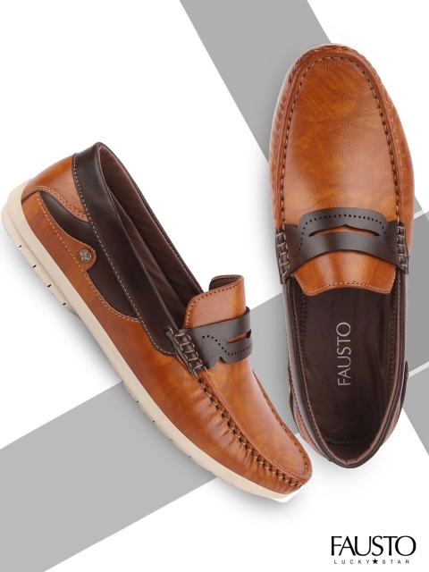 

FAUSTO Men Tan Brown & Brown Colourblocked PU Loafers