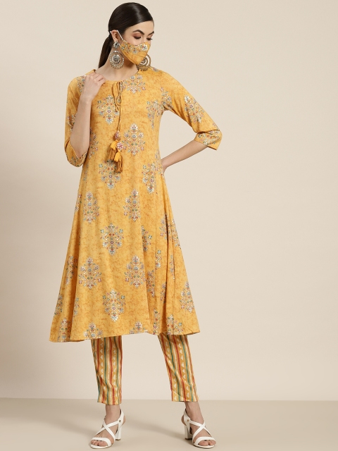 

Juniper Women Mustard Yellow & Off-White Printed Kurta with Trousers