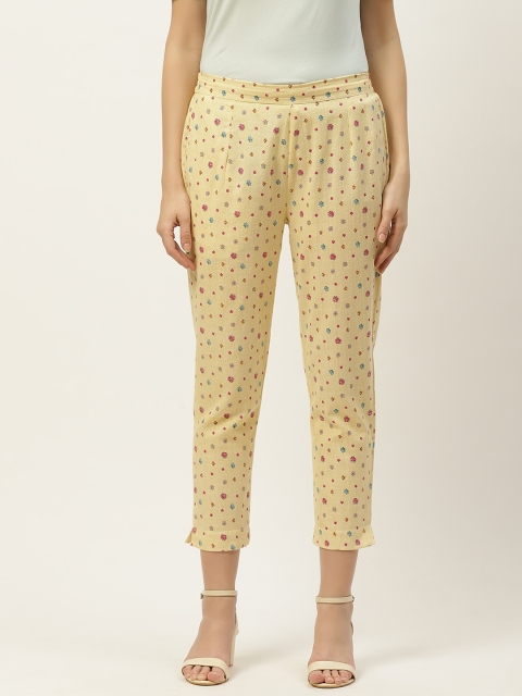 

Juniper Women Yellow & Pink Pure Cotton Printed Smart Slim Fit Regular Trousers