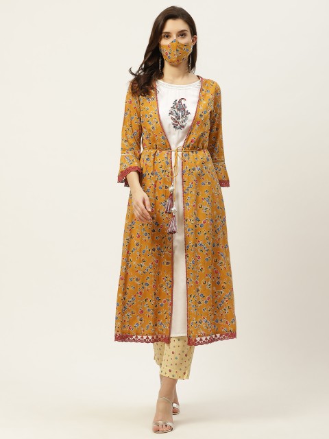 

Juniper Women Mustard Yellow & White Pure Cotton Printed Thread Work Kurta
