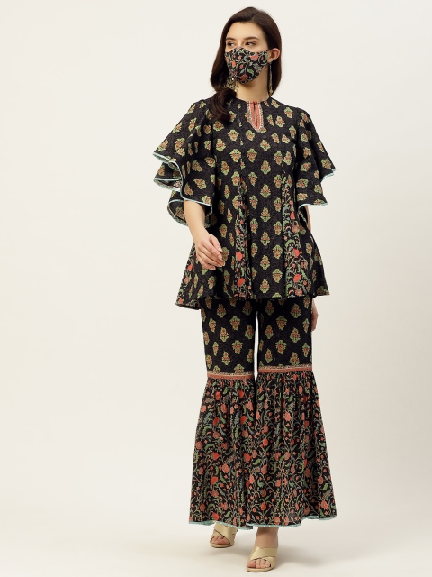 

Juniper Women Black & Green Printed Tunic with Palazzos & Mask