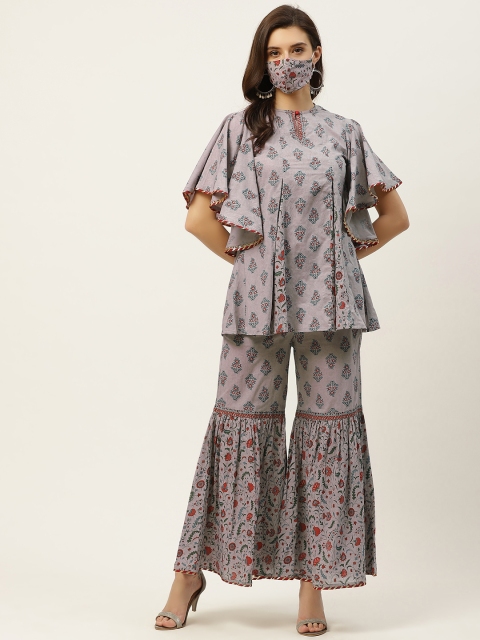 

Juniper Women Grey & Maroon Printed Tunic with Palazzos & Mask