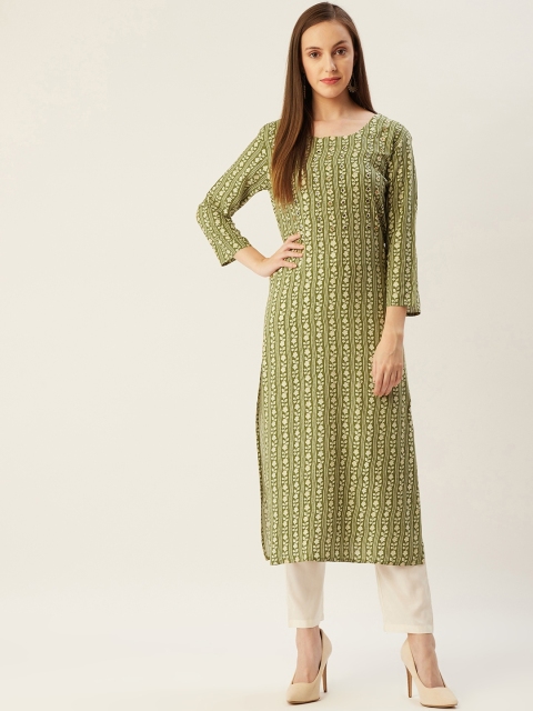 

FASHOR Women Green & Off White Ethnic Motifs Printed Kurta
