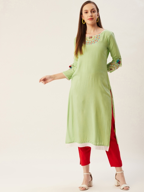 

FASHOR Women Green Ethnic Motifs Yoke Design Kurta